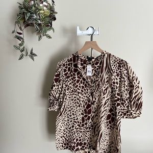 Ann Taylor Safari Puff Sleeve Button-Up